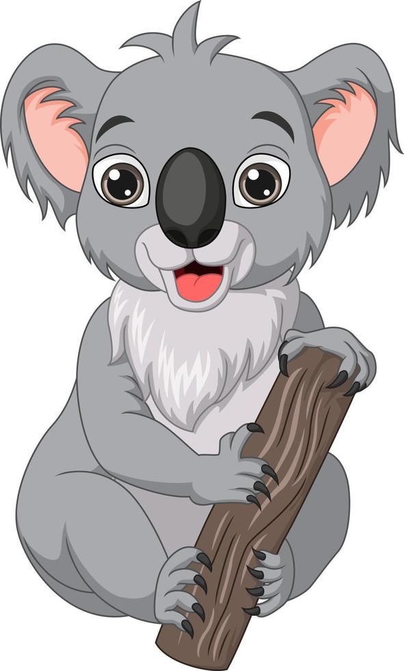 lindo, bebé, koala, caricatura, en, rama de árbol vector