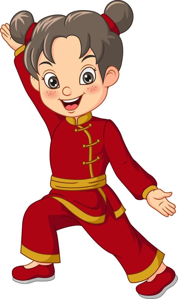 Cartoon girl doing physical exercise wushu vector