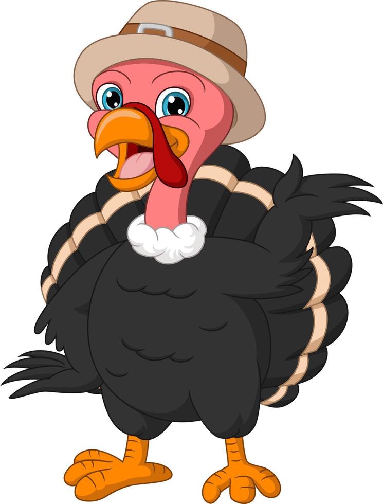 Cartoon happy turkey in pilgrim hat vector