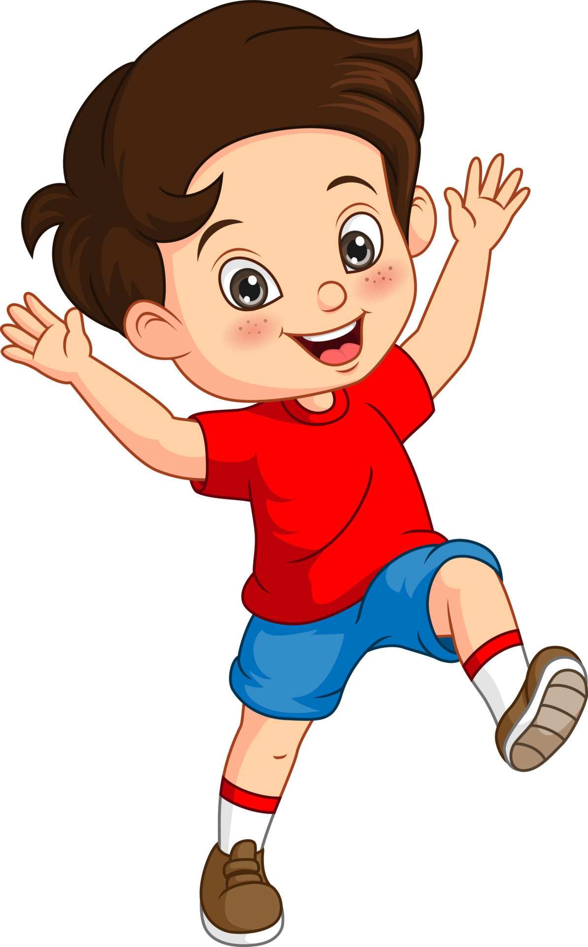 Cartoon happy little boy raising hands 5112745 Vector Art at Vecteezy