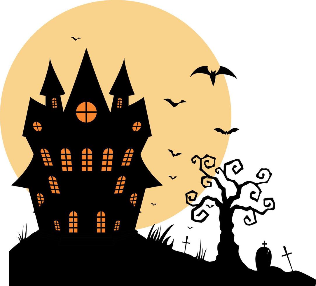 Cartoon Haunted old house on the moon background vector