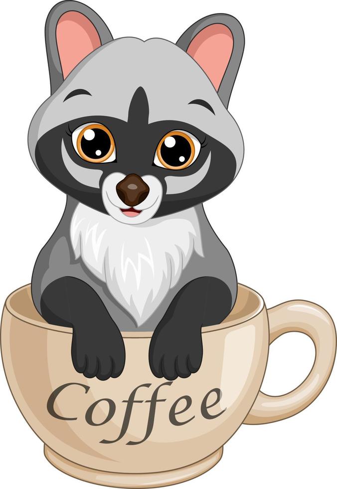 Cartoon cute civet in a coffee cup vector