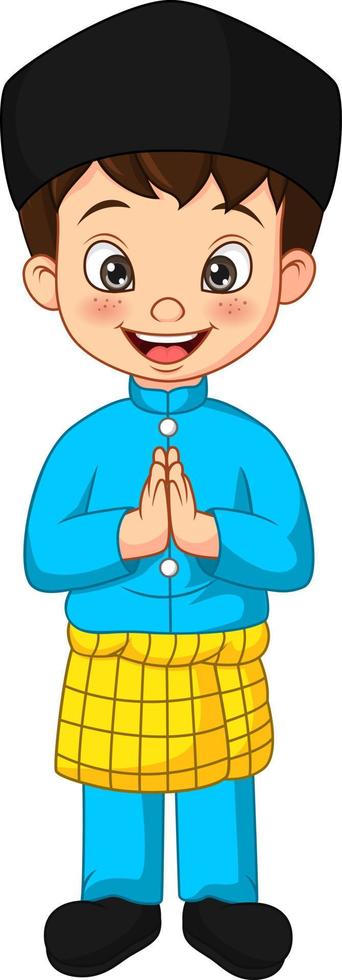 Cartoon muslim boy greeting salaam vector