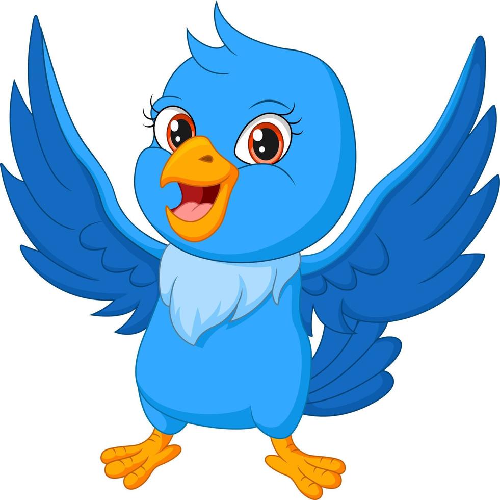 Cute blue bird cartoon on white background vector