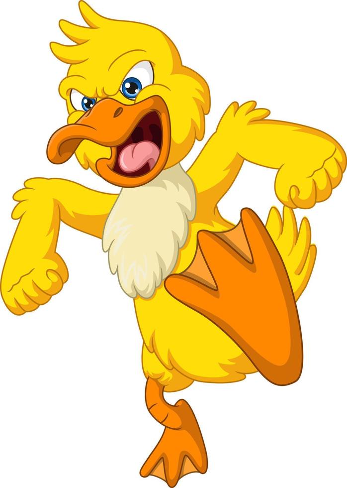 mascota de dibujos animados de pato amarillo enojado vector