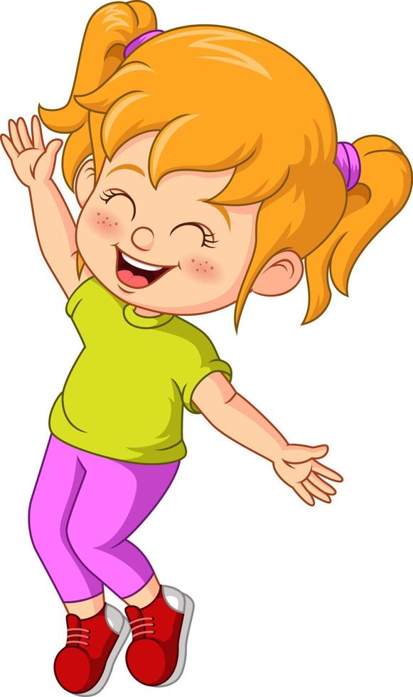 Cartoon happy little girl jumping vector