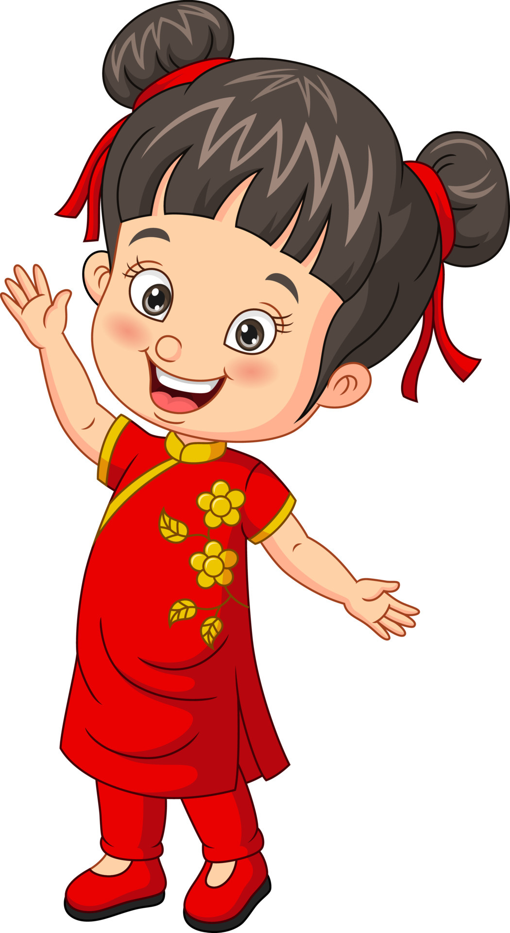 Cartoon happy chinese girl waving hand 5112799 Vector Art at Vecteezy