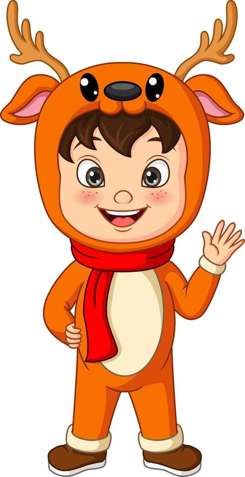 Cartoon little boy wearing deer costume vector