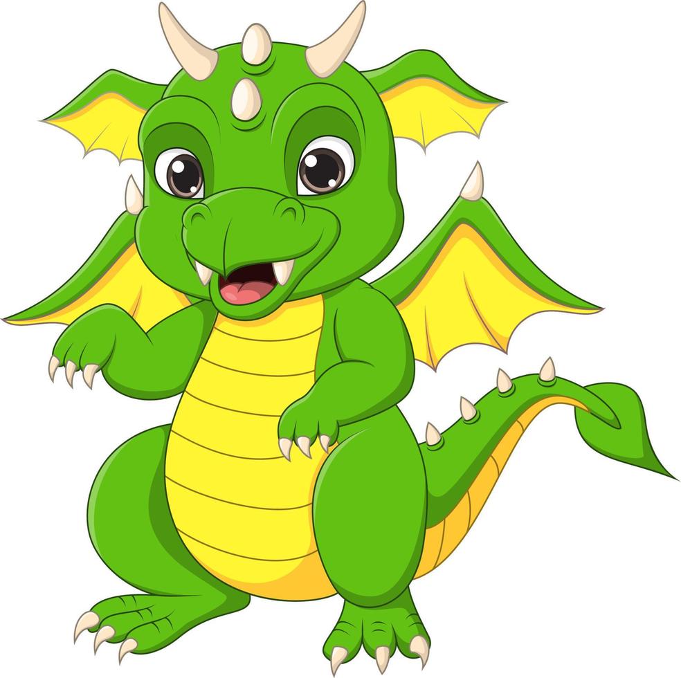 Cute cartoon green dragon on white background vector