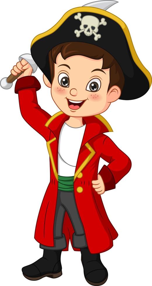 Cartoon pirate boy holding sword vector