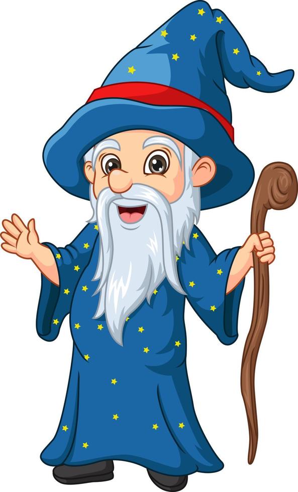 Cartoon old wizard holding stick vector