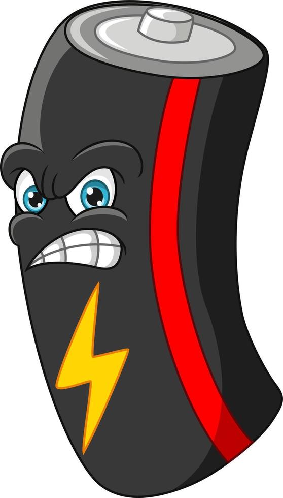 Cute angry battery cartoon character vector