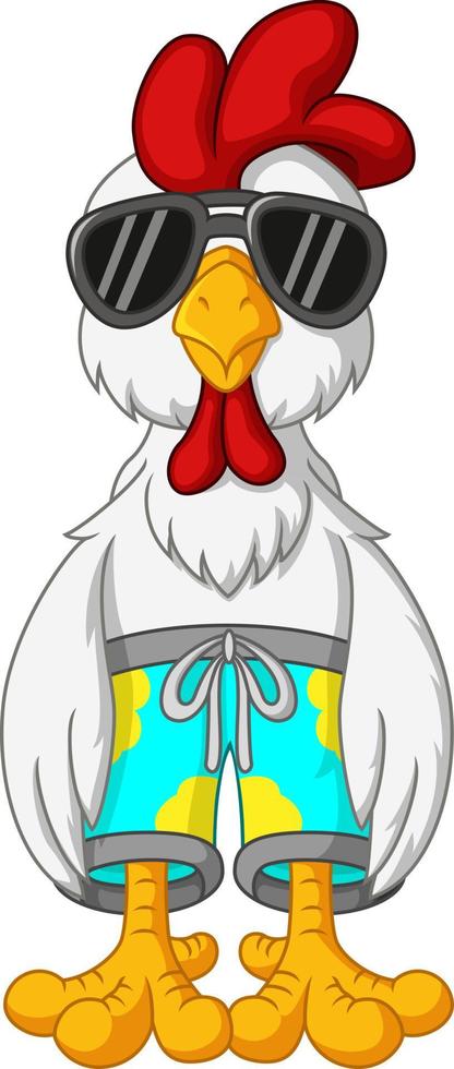 Cartoon funny rooster with sunglasses standing vector