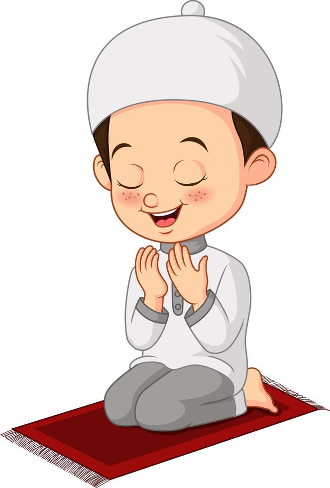 Cartoon muslim little boy praying vector