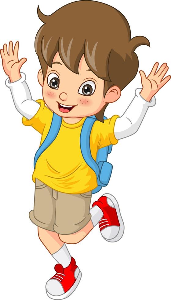 Cartoon happy boy student with backpack vector