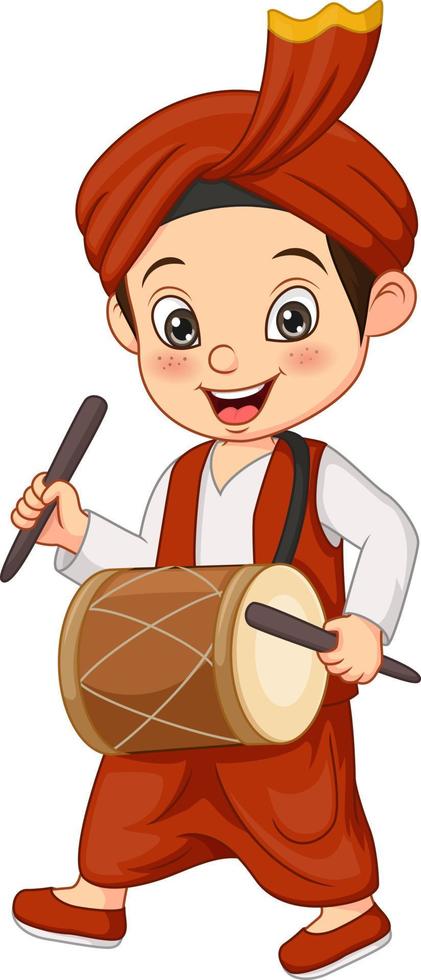 Cartoon happy punjabi boy playing dhol 5112863 Vector Art at Vecteezy