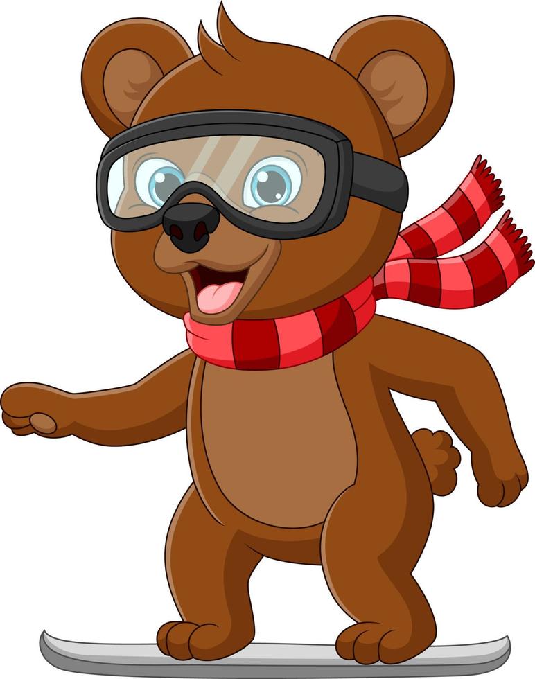 Cute little bear playing a snowboard vector