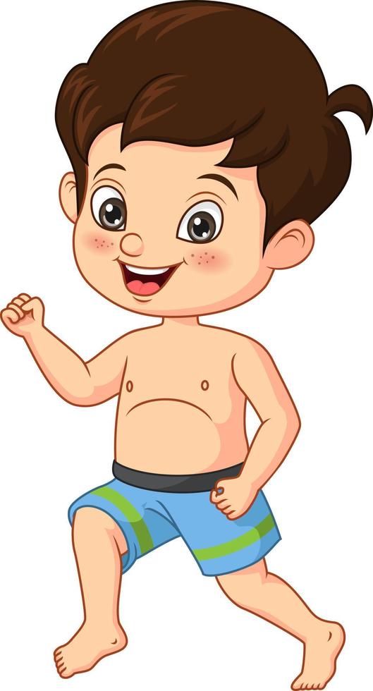 Cartoon happy little boy in a summer swimsuit vector