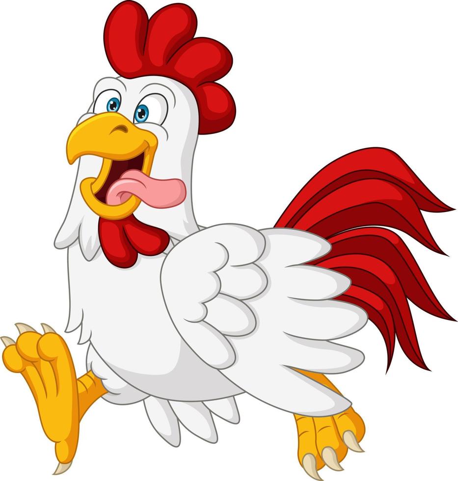 Cartoon happy chicken walking on white background vector