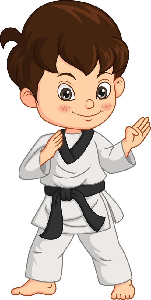 Cartoon little boy practicing karate vector