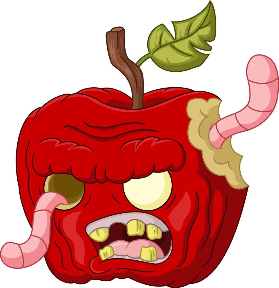 gusano de dibujos animados comido manzana roja vector
