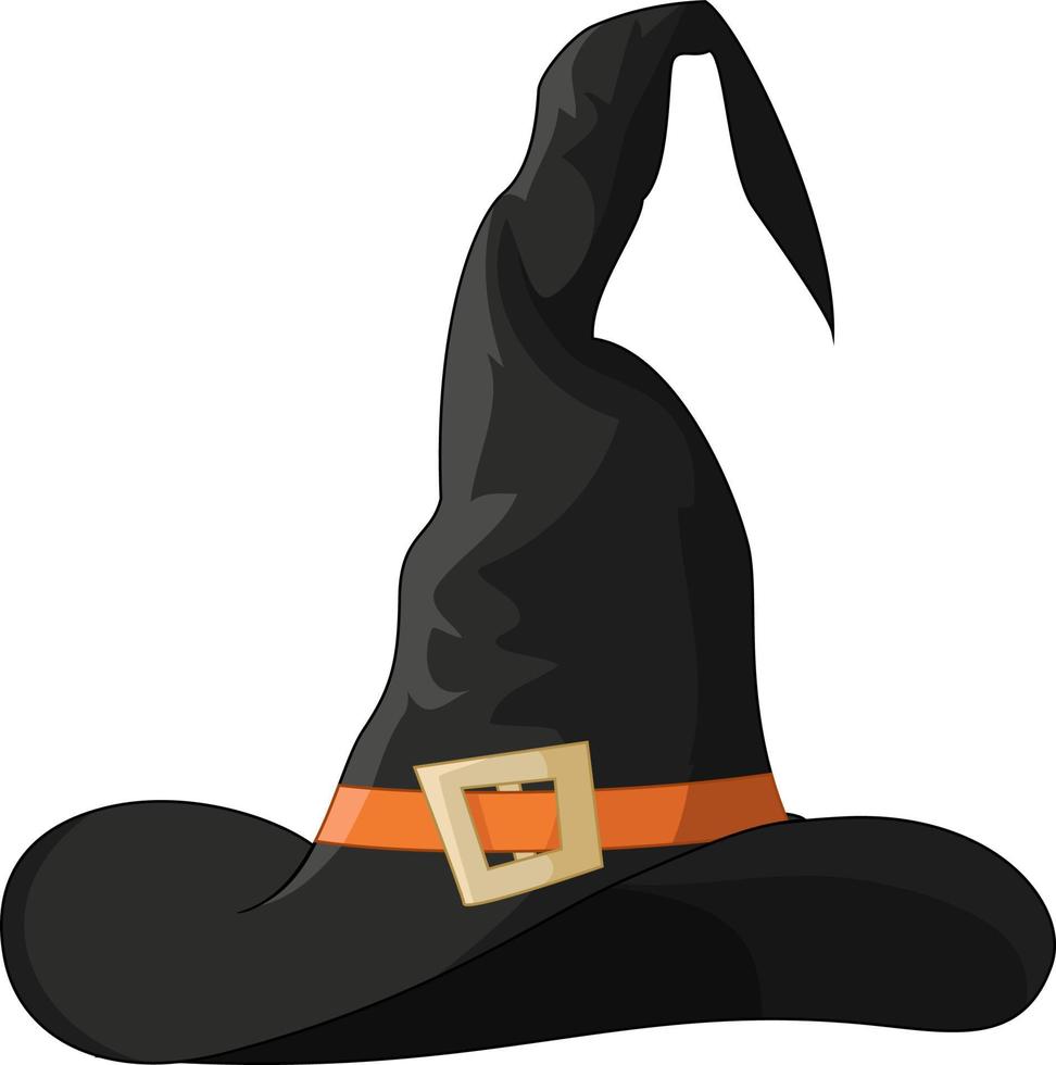 Cartoon halloween black witch hat isolated on white background vector