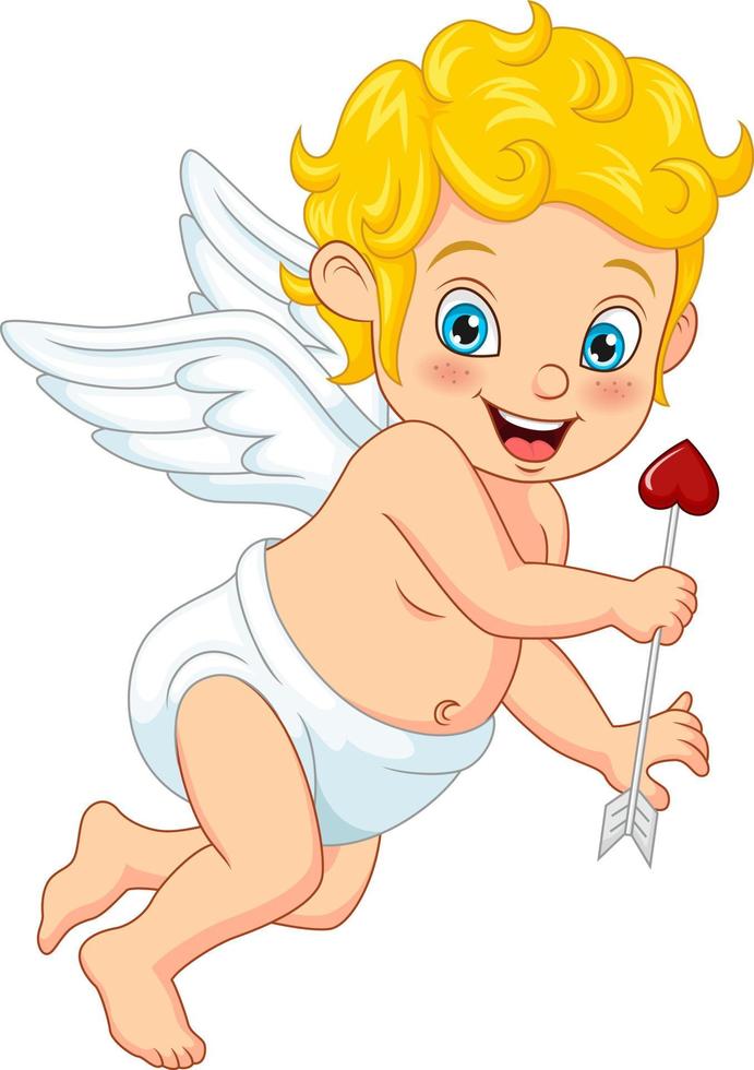 Cartoon cute little cupid holding arrows vector