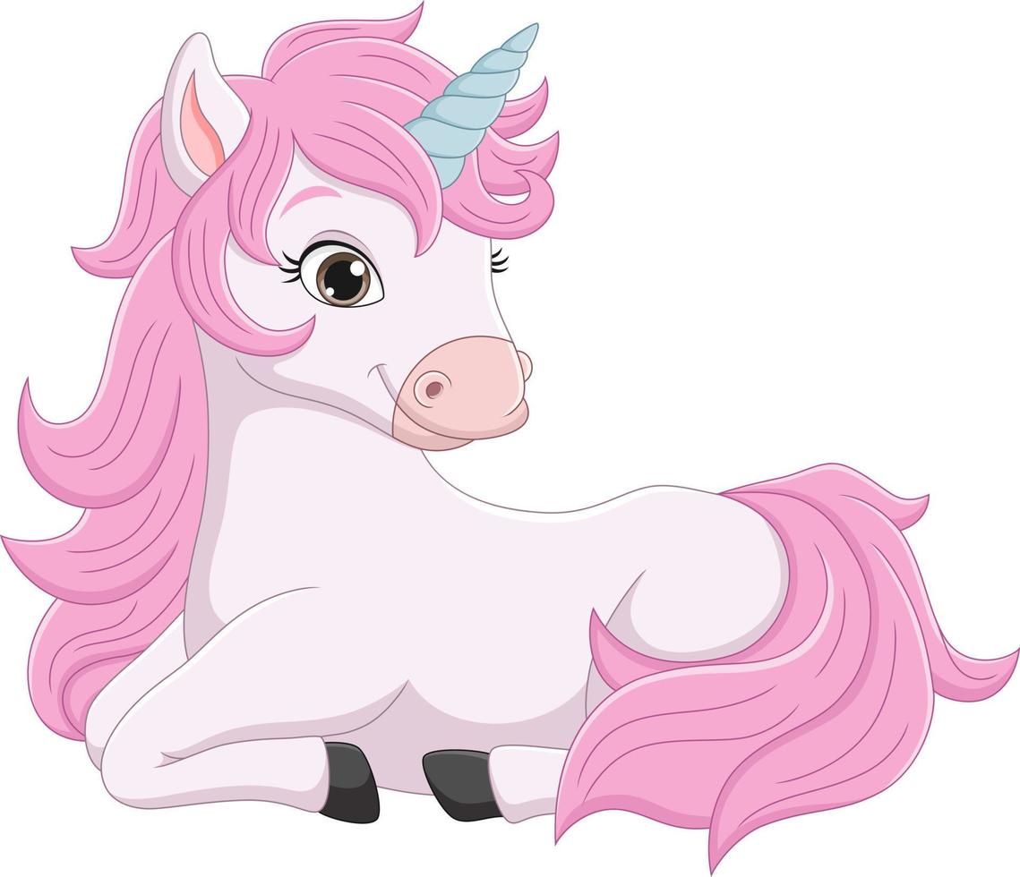 linda caricatura de unicornio rosa vector