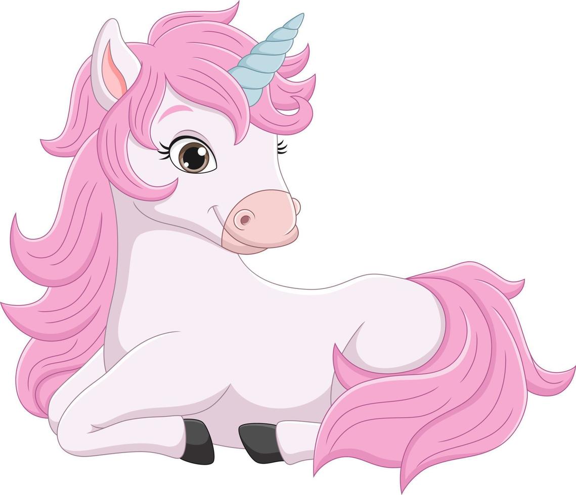 Cute little pink unicorn cartoon vector