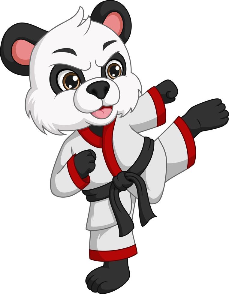 Cartoon cute panda practicing karate vector