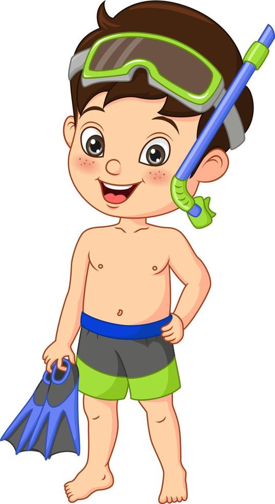 Cartoon little boy scuba diver vector