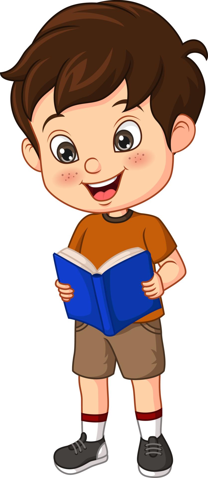 Cartoon boy student stands and reading a book 5112925 Vector Art at Vecteezy