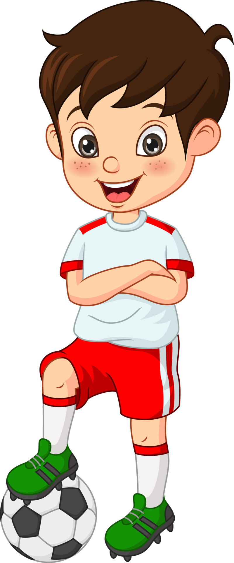 Little Boy Dressed In A Soccer Uniform With Soccer Ball Vector Art At Vecteezy