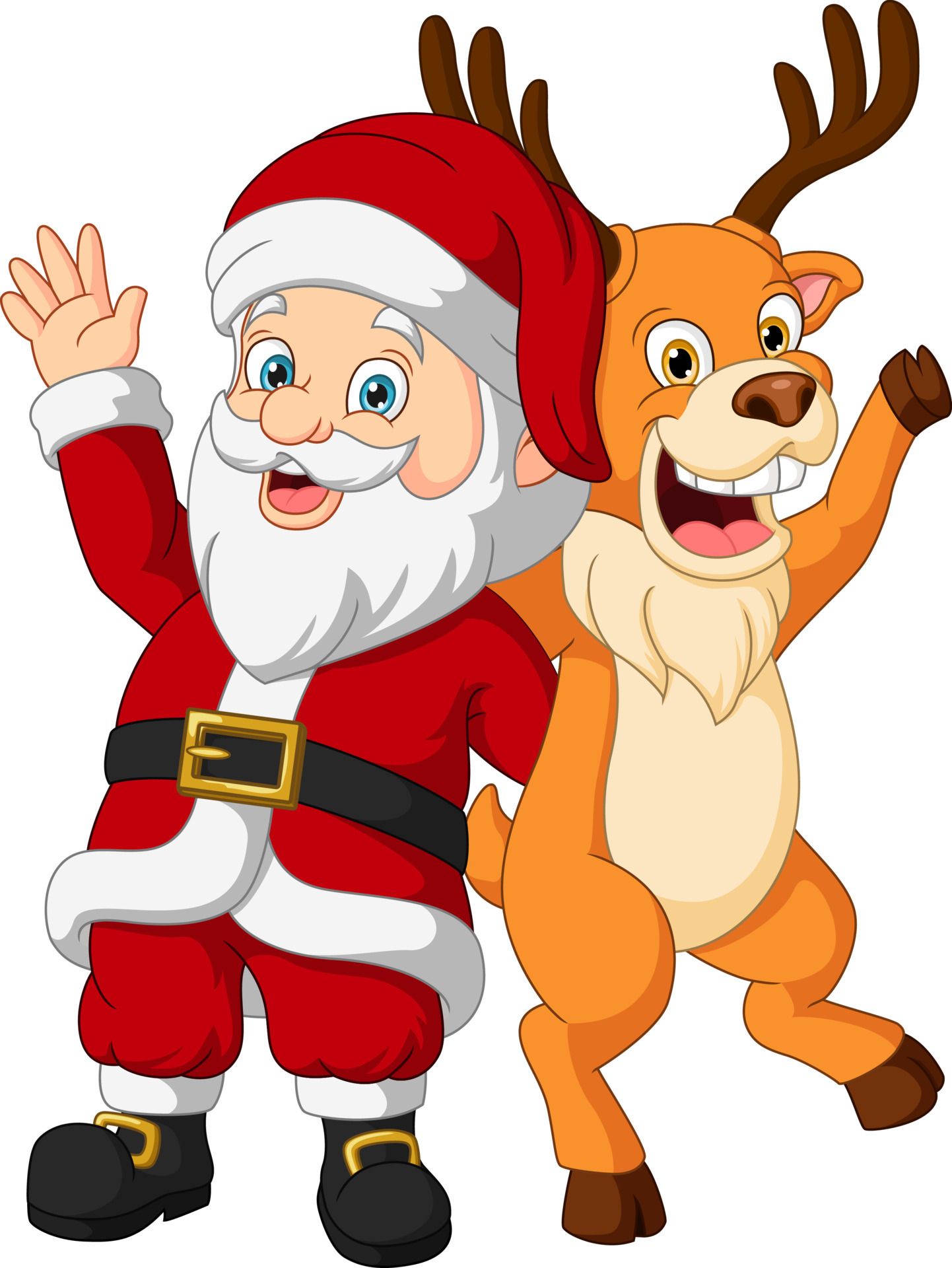 Cartoon santa claus with reindeer waving hands 5112940 Vector Art at  Vecteezy