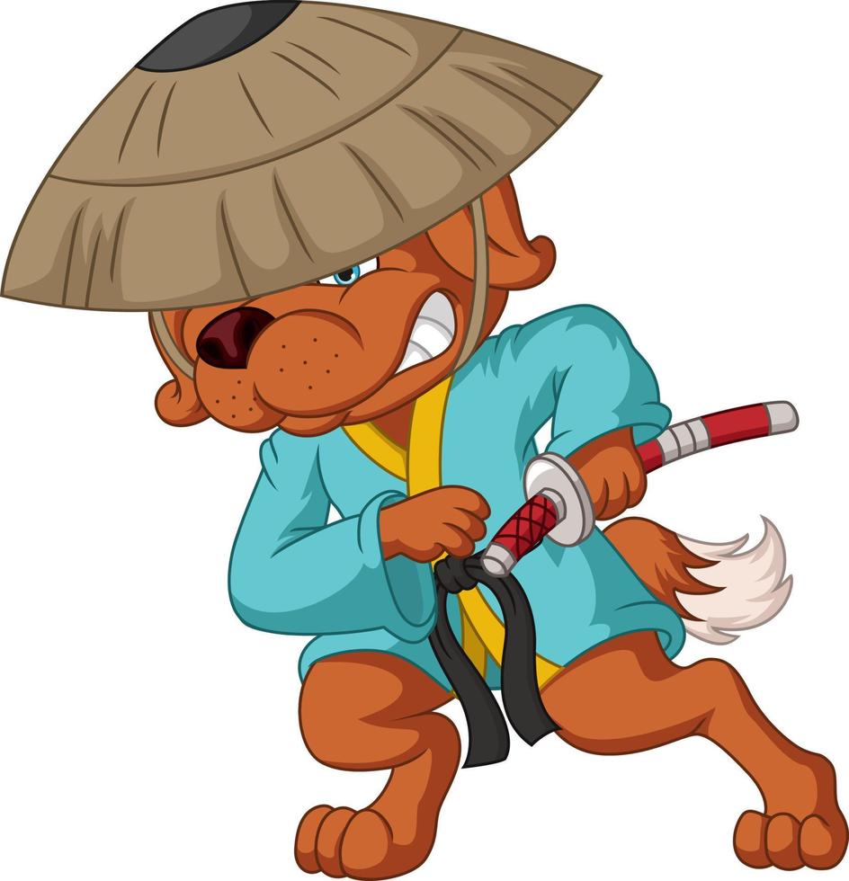 perro samurai de dibujos animados sosteniendo una espada vector