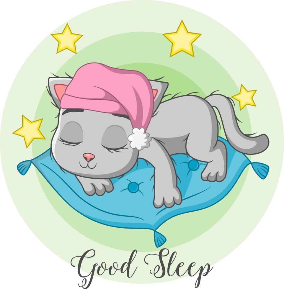 Cute kitten sleeping on the pillow vector