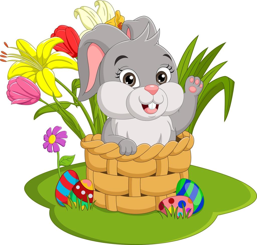 Happy Easter Day. Cute Easter bunny sitting in a basket vector