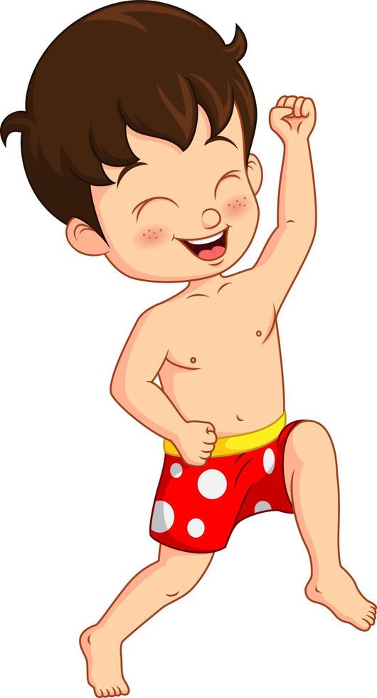 Cartoon happy little boy in a summer swimsuit vector