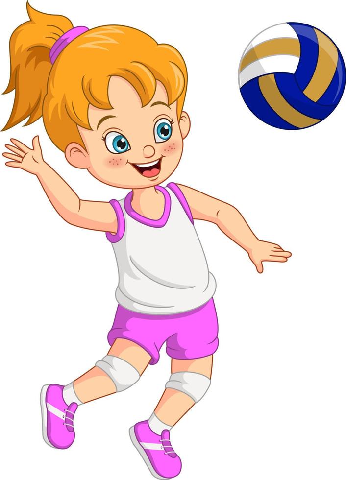 jugador de voleibol rosa de niña linda de dibujos animados vector