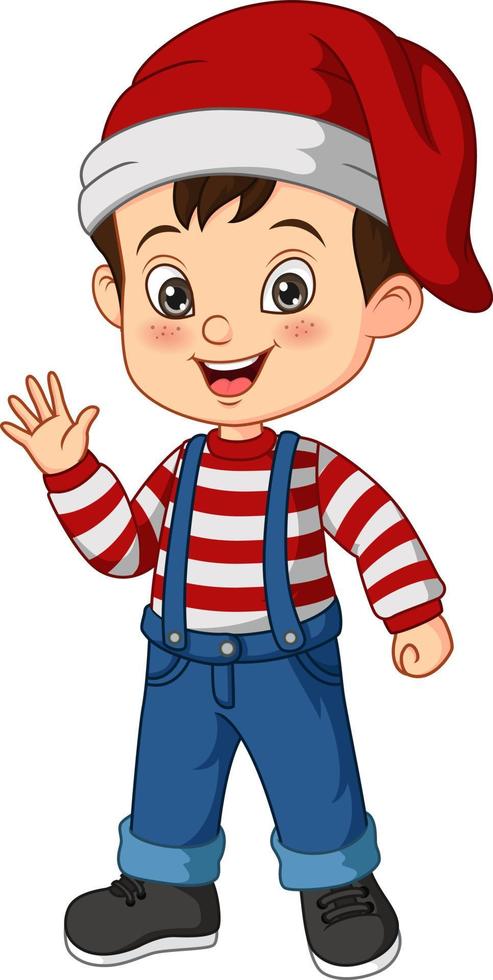 Cartoon little boy wearing christmas costume vector