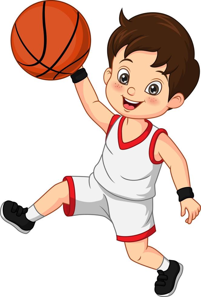 niño lindo de dibujos animados jugando al baloncesto 5113012 Vector en Vecteezy