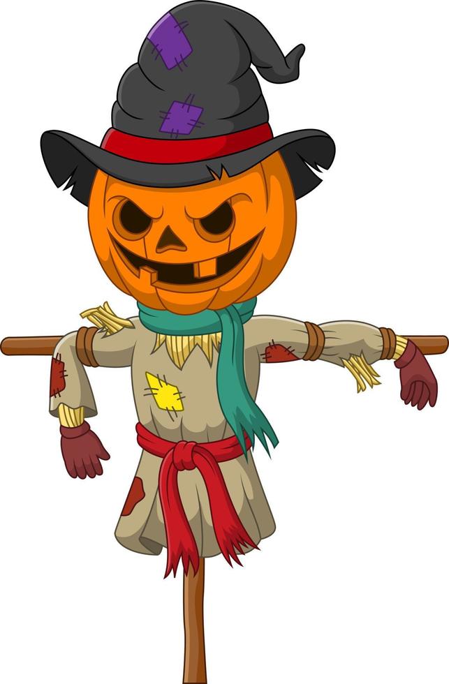 Cute dibujos animados de calabaza espantapájaros de halloween vector