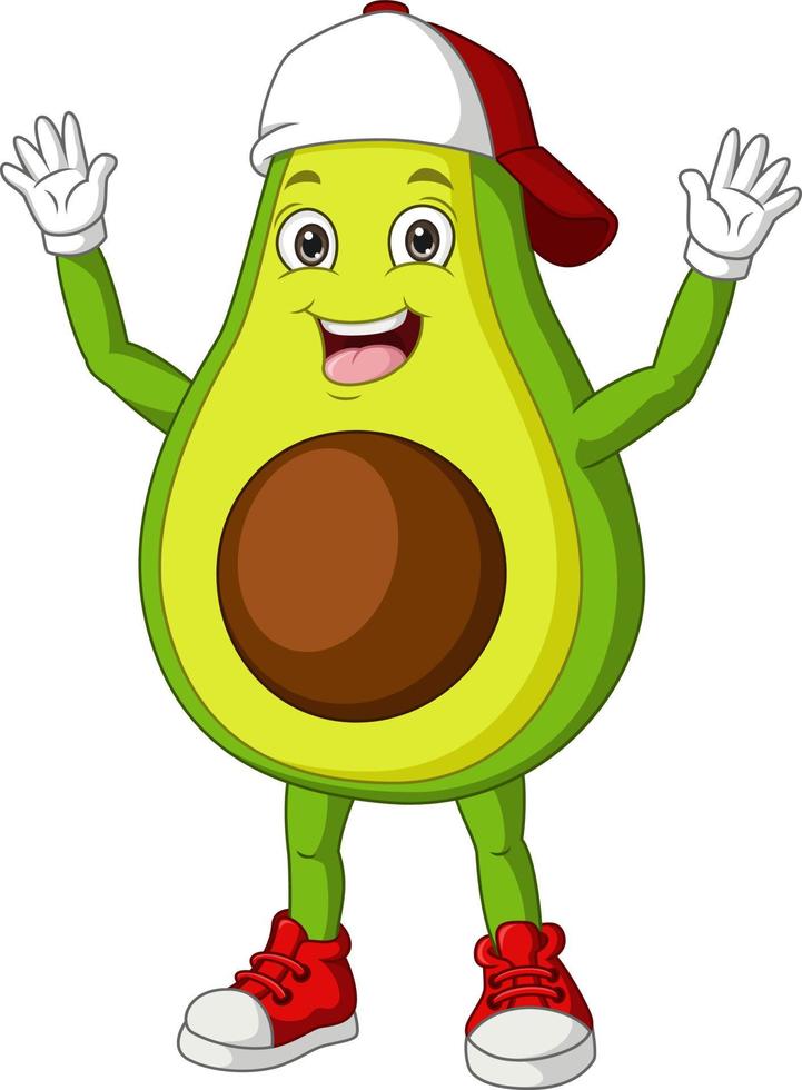 Cartoon happy avocado raising hands vector