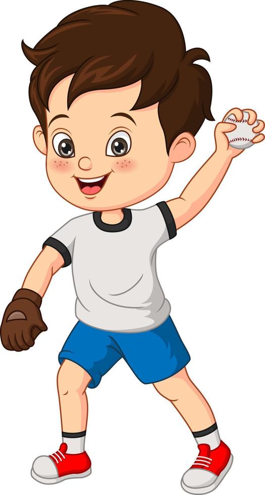 niño pequeño de dibujos animados lanzando una pelota vector