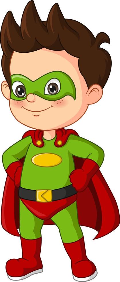 Cartoon happy superhero boy posing vector