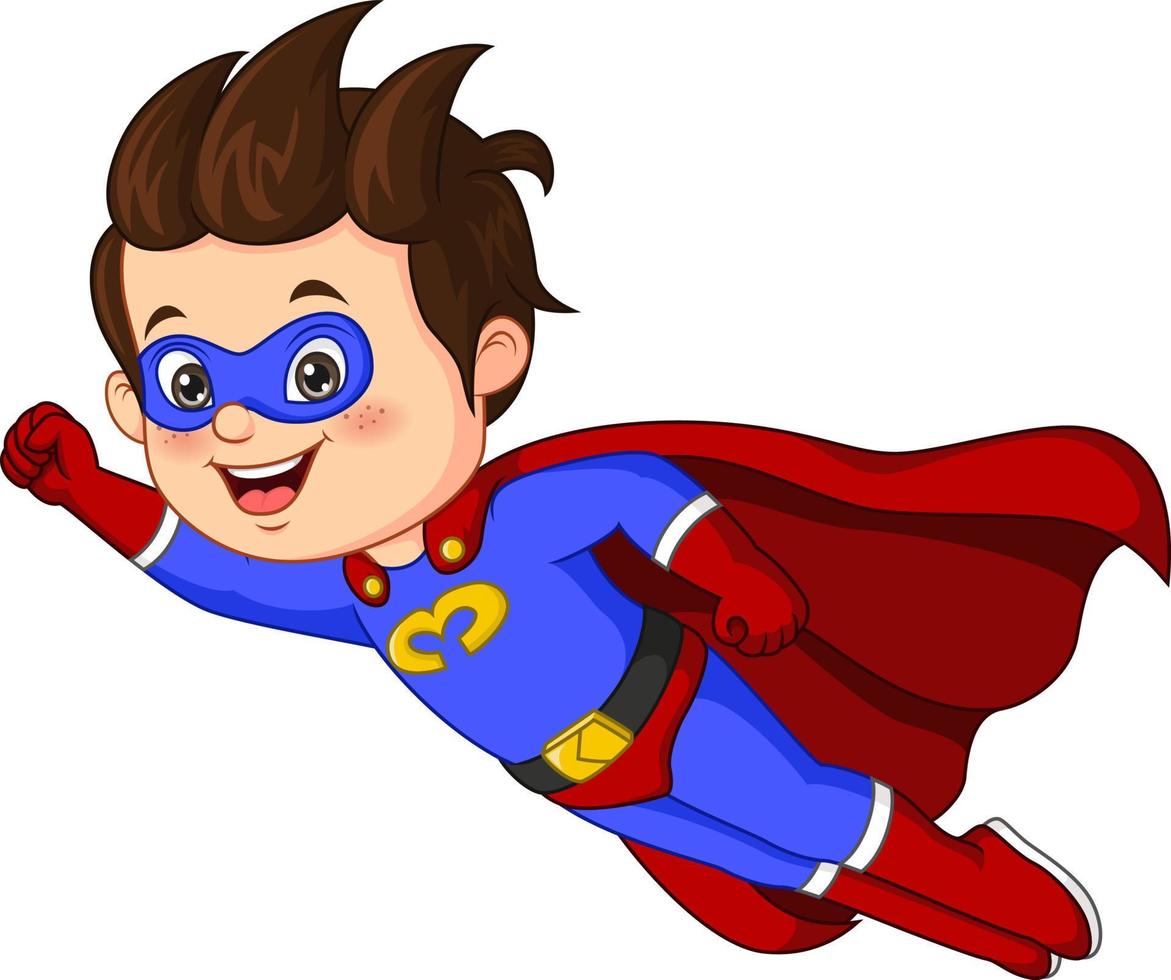 Cartoon happy superhero boy flying vector