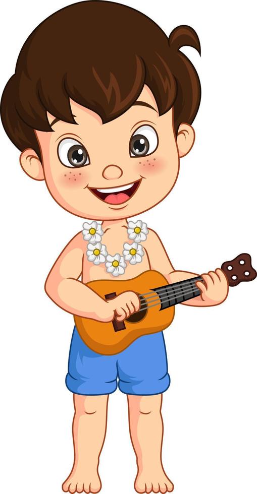 Hawaiian little boy playing ukulele vector