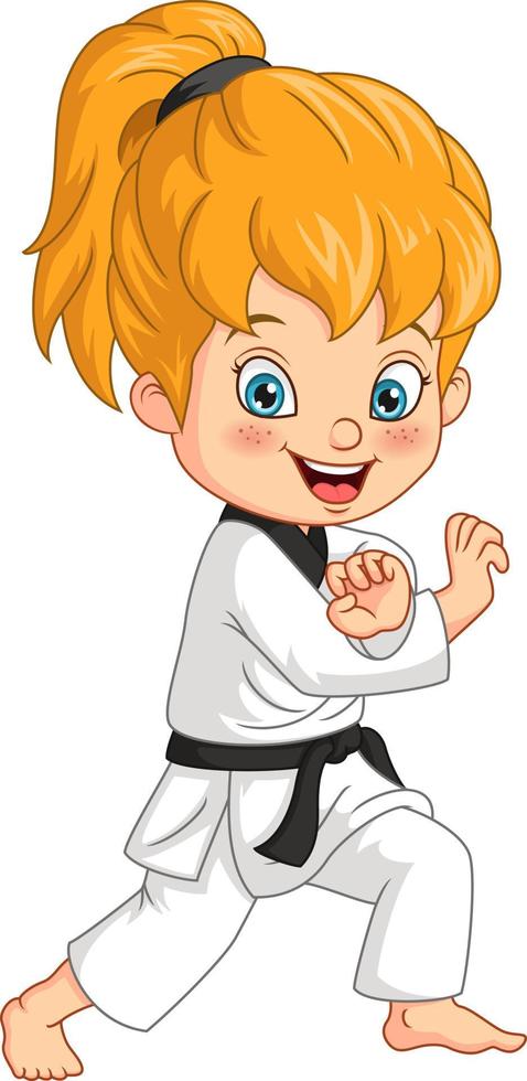 chica de dibujos animados practicando karate vector