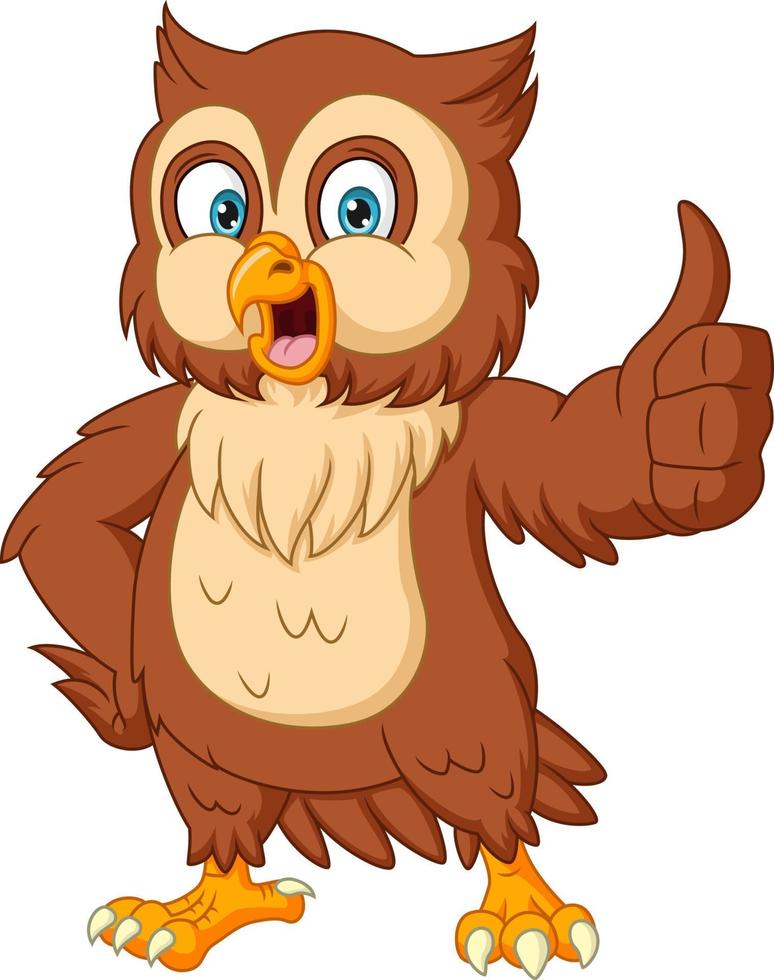 Cartoon cute owl giving thumb up vector