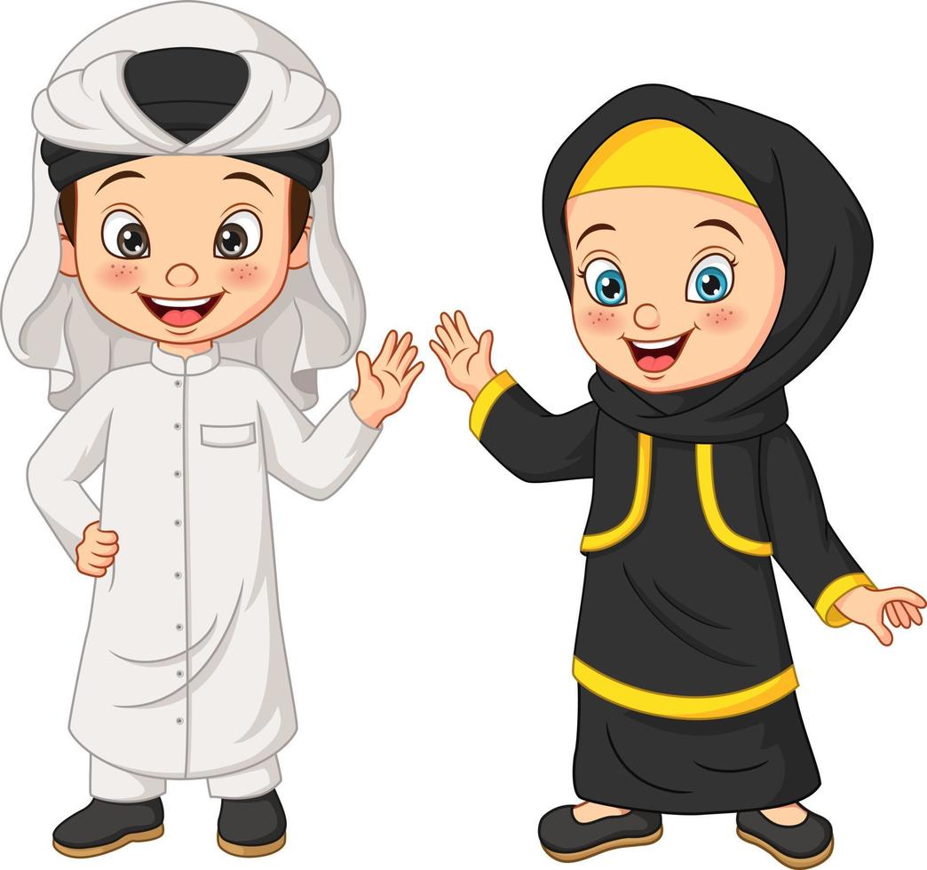 dibujos animados felices niños árabes musulmanes 5113058 Vector en Vecteezy